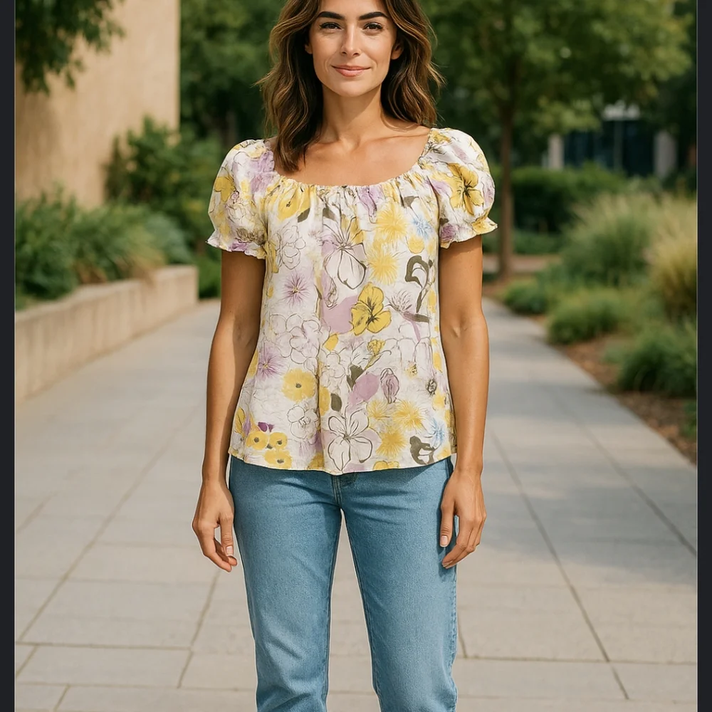 J Crew Floral Print Short Sleeve Blouse
